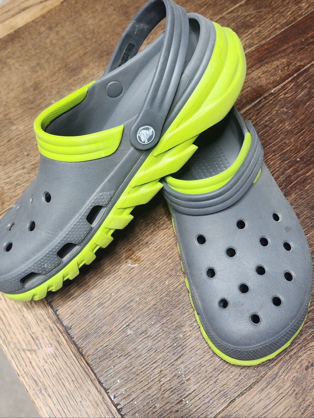 CROCS Men's Gray and Neon Yellow Slip-On Clogs